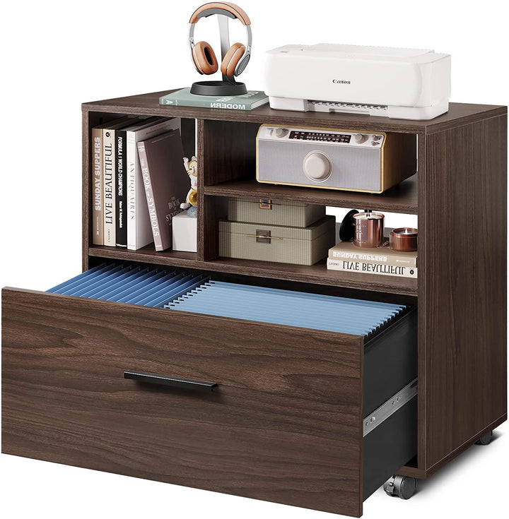 Walnut Wood Lateral File Cabinet/Printer Stand with 1 Drawer | DEVAISE