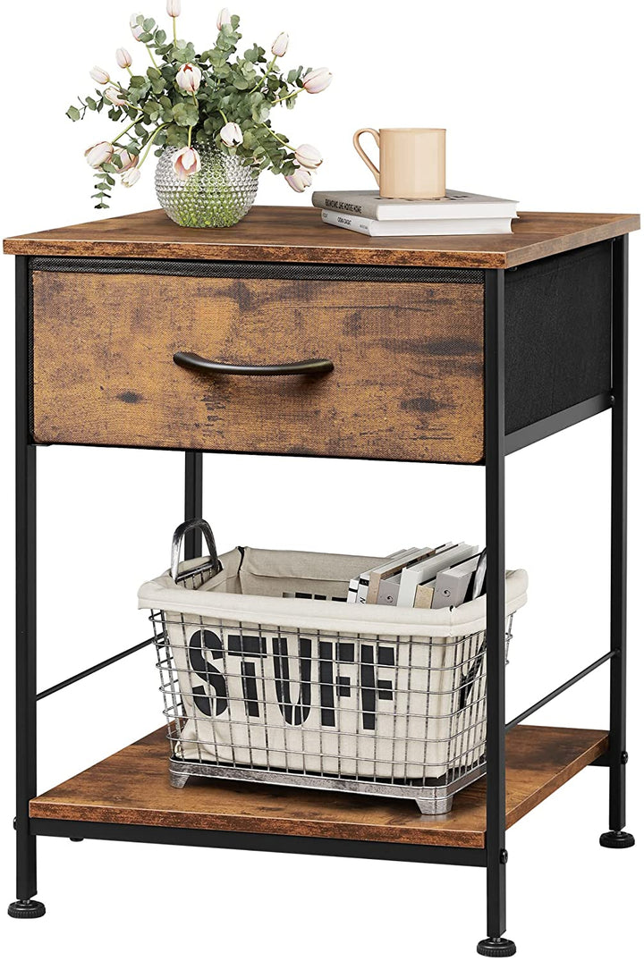 Nightstand with Fabric Storage Drawer and Open Wood Shelf | WLIVE