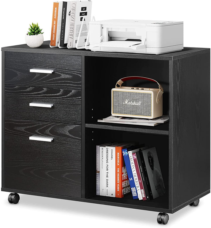 DEVAISE 3 Drawer Mobile File Cabinet, Printer Stand with Shelf for Home Office, Gray Oak