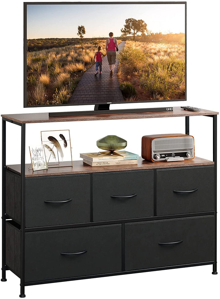 Dark Grey TV Stand with Fabric Drawers | WLIVE