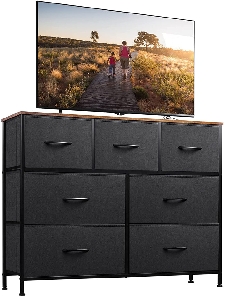 Dark Grey Dresser TV Stand with 7 Fabric Drawers | WLIVE
