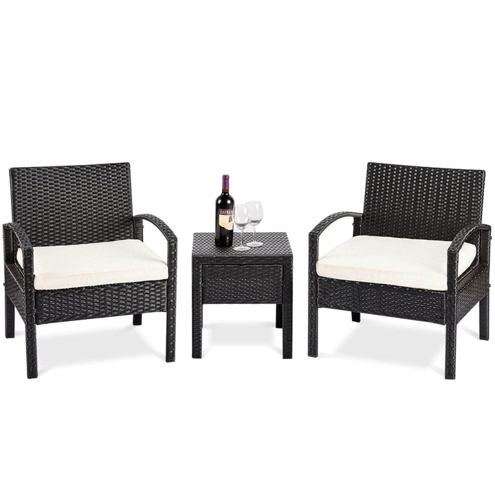 Beige /Black 3 Pieces Patio Sofa Set with 2 Cushioned Chairs | M&W - Devaise