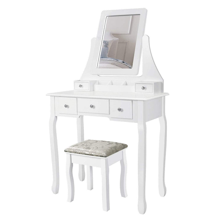 Makeup Vanity Table Set with 5 Drawers, White - Devaise