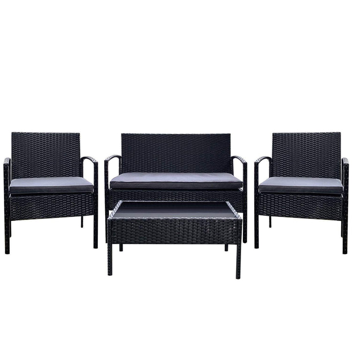 4 Pieces Patio Furniture Set, Grey & Black - Devaise