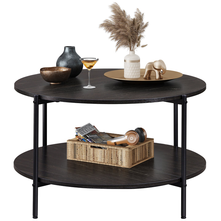 Round Coffee Table with 2-Tier Storage Shelf∣WLIVE