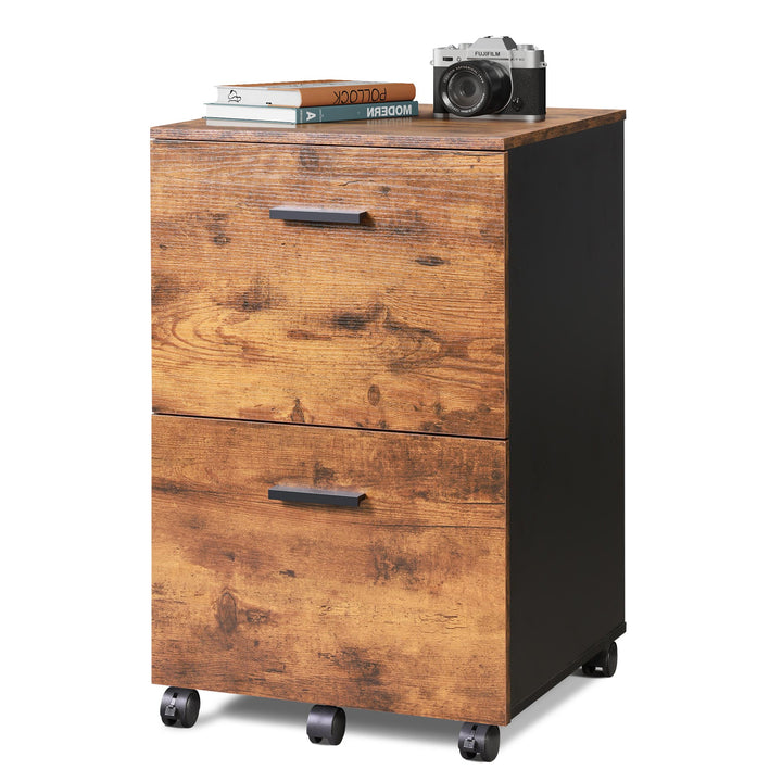 Black/Rustic Brown 2 Drawer Wood Filing Cabinet | DEVAISE